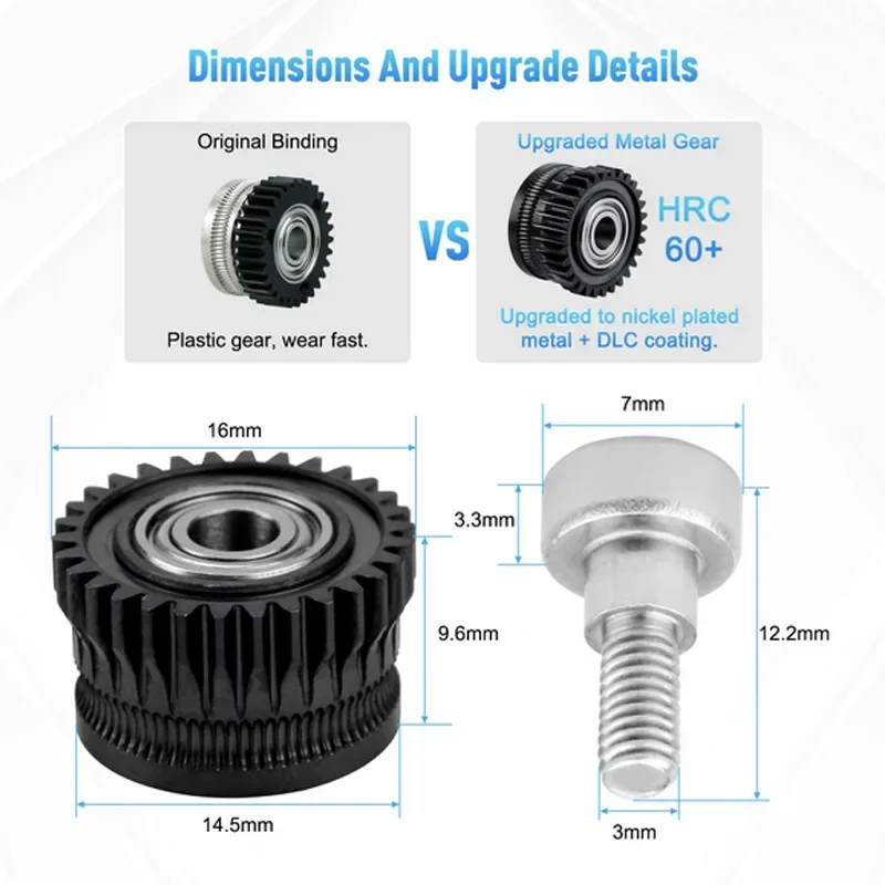 2pcs/lot CR K1C K1 Gear All Metal Filament Drive Gear for Creality K1 Max Extruder Nickel Plated DLC Coating High Hardness Wear