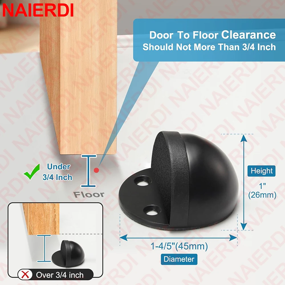 NAIERDI 2 Pieces Self-Adhesive Door Stoppers 7 Colors Stainless Steel Rubber Door Stop Oval Door Holders with Rubber Bumper
