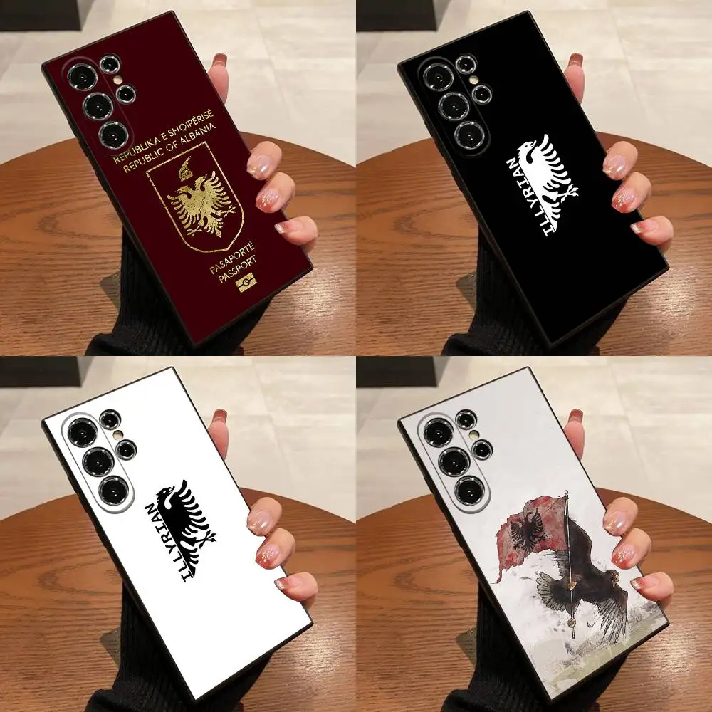 Coque de téléphone avec passeport, drapeau de l'albanie, aigle illyrien, pour Samsung S25,S24,S21,S22,S23,S30,Ultra,S20,Plus,Fe,Lite,,5G, noire