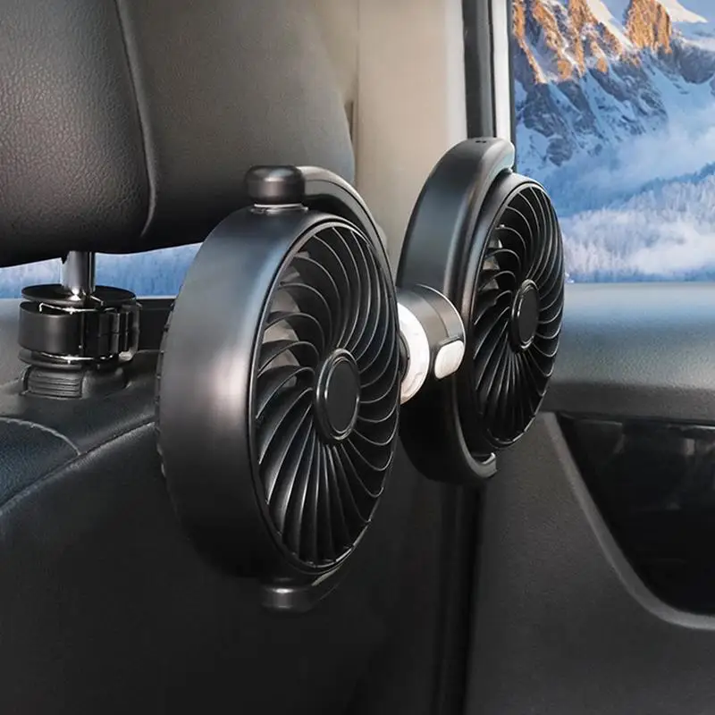 

Double-Head USB Car Mounted Seat Fan 3 Speeds Rear Headrest Cooling Fans Portable 270 Degree Rotatable Air Circulation