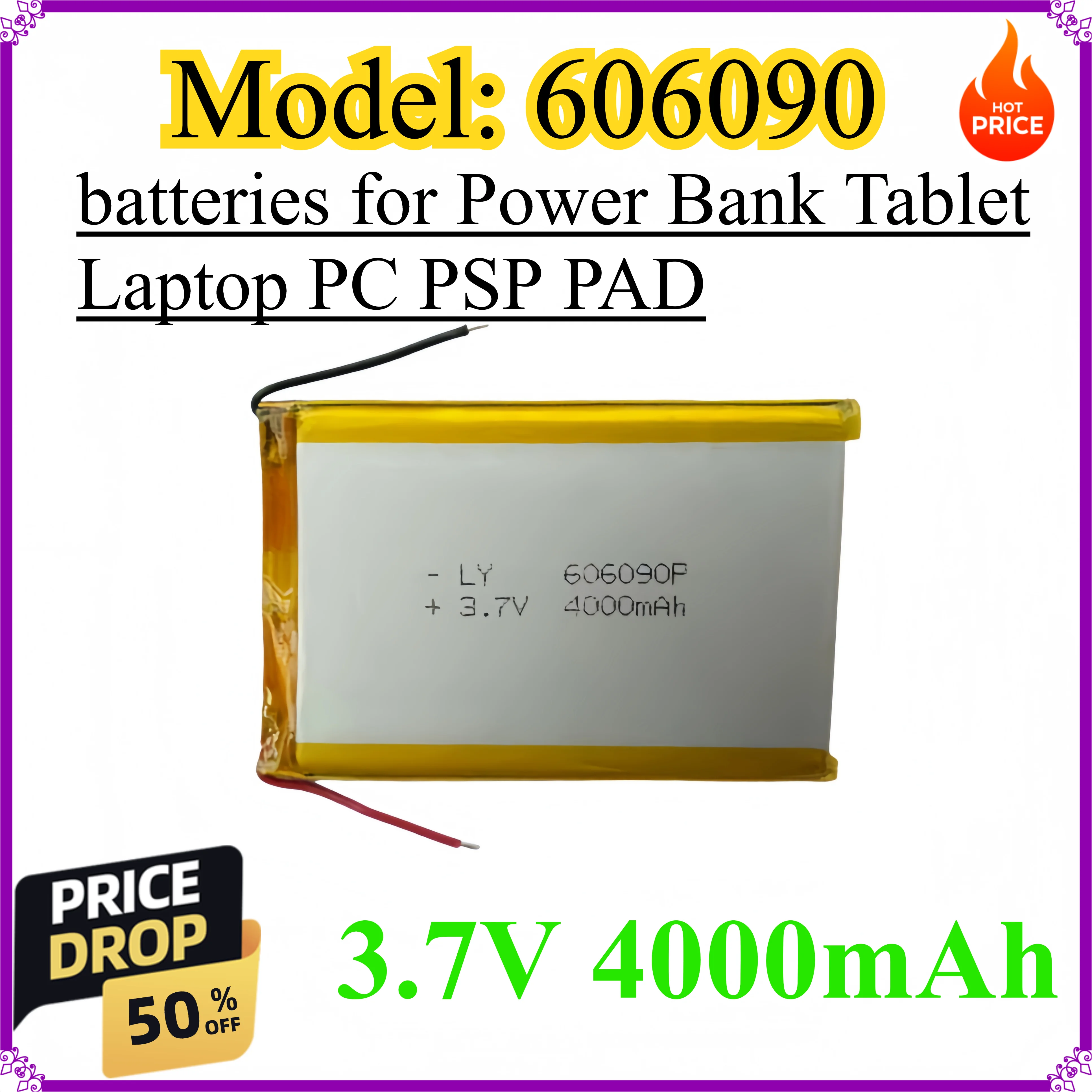 

606090 3.7V 4000mAh Li-Polymer Battery Lithium Polymer Rechargeable batteries for Power Bank Tablet Laptop PC PSP PAD