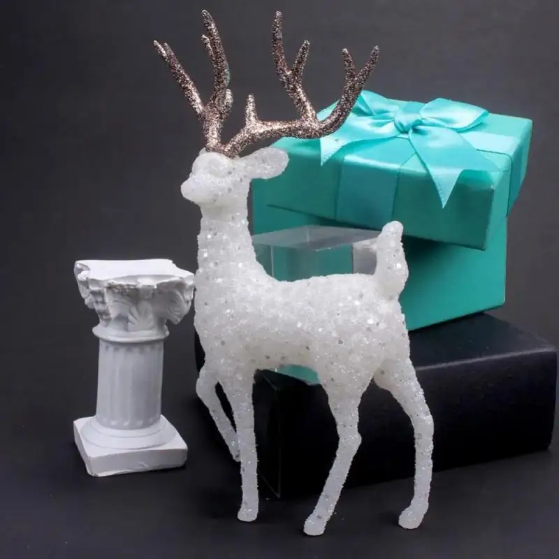 Elegant Crystal Elk Shinny Glitter Deer Gold Stand Reindeer Figurines Christmas Pendants DIY Cake Home Pretty Tabletop Ornaments