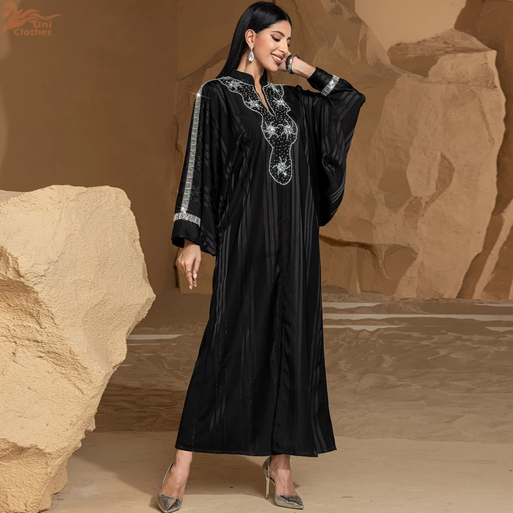 Eid Maroc Jalabiya caftan luxe dubaï perles Abaya femmes Robe de soirée musulmane Ramadan Islam Jalabiya Caftan Femme Robe