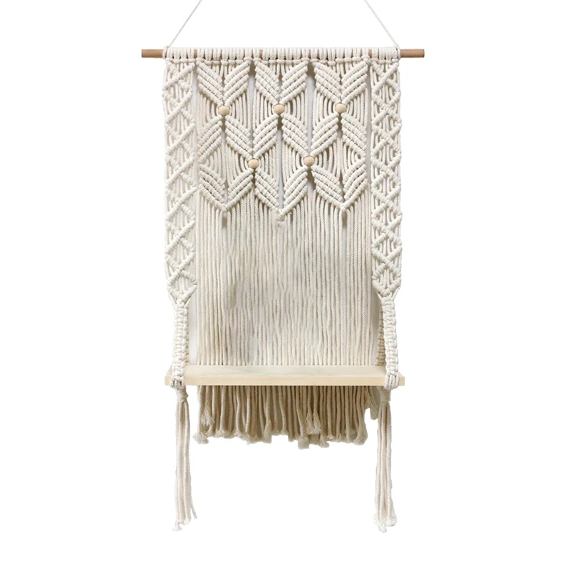 

Macrame Wall Hanging Shelf, Rustic Decor And Decorative Plant Holder, Hand-Woven Cotton Rope, Modern Bohemian Style