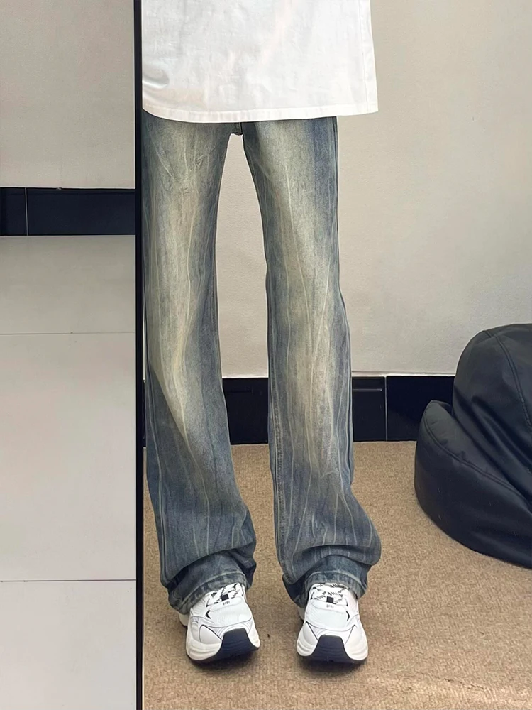 

Синие винтажные повседневные джинсы с молниями и прямыми штанинами, молодежные удобные джинсовые брюки для подростков