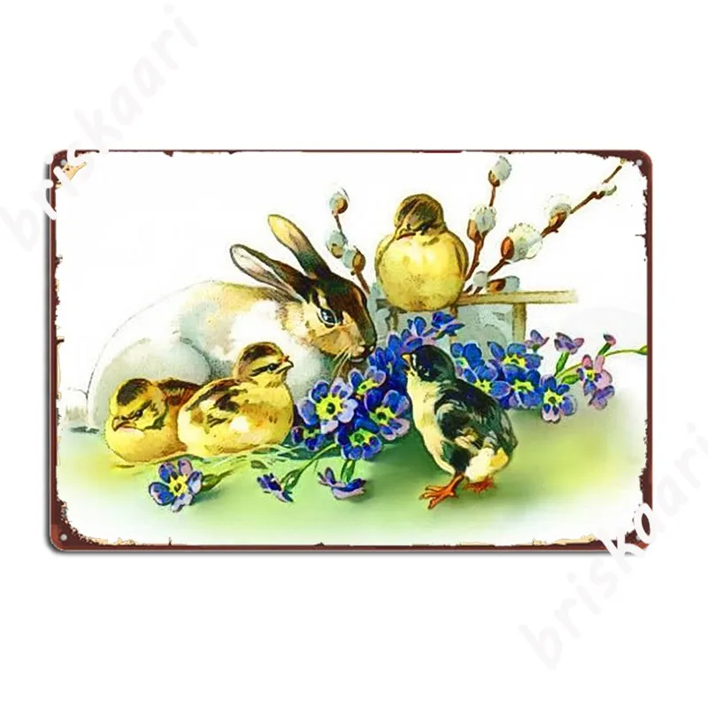 Винтажный Пасхальный кролик и цыпленок металлический знак Печать клувечерние НКИ роспись стены Жестяная Табличка с надписью постеры