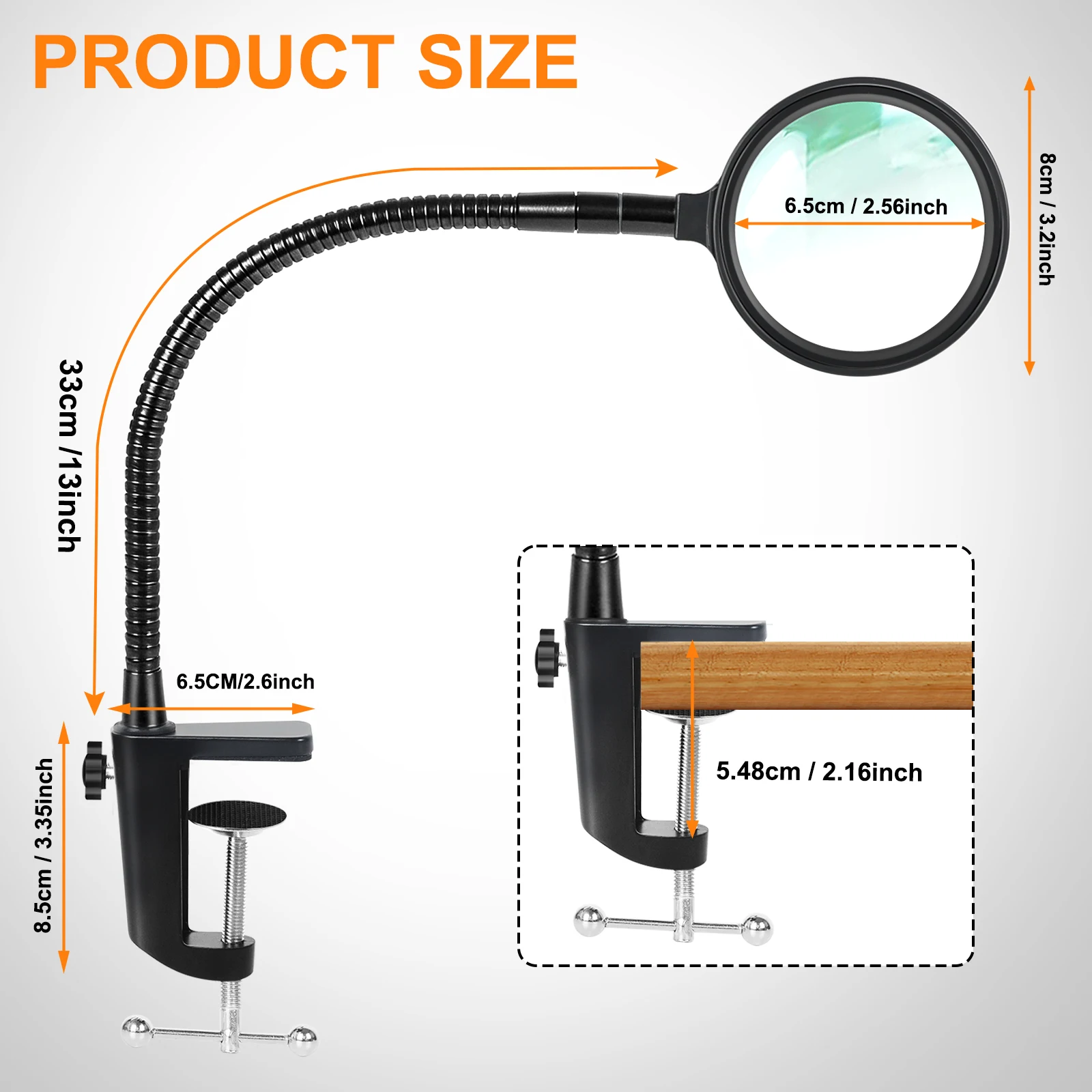 NEWACALOX 7X Welding Magnifying Glass Soldering Magnifier Gooseneck Flexible Arm with Clamp-Mounted Magnifying Glass DIY Tool