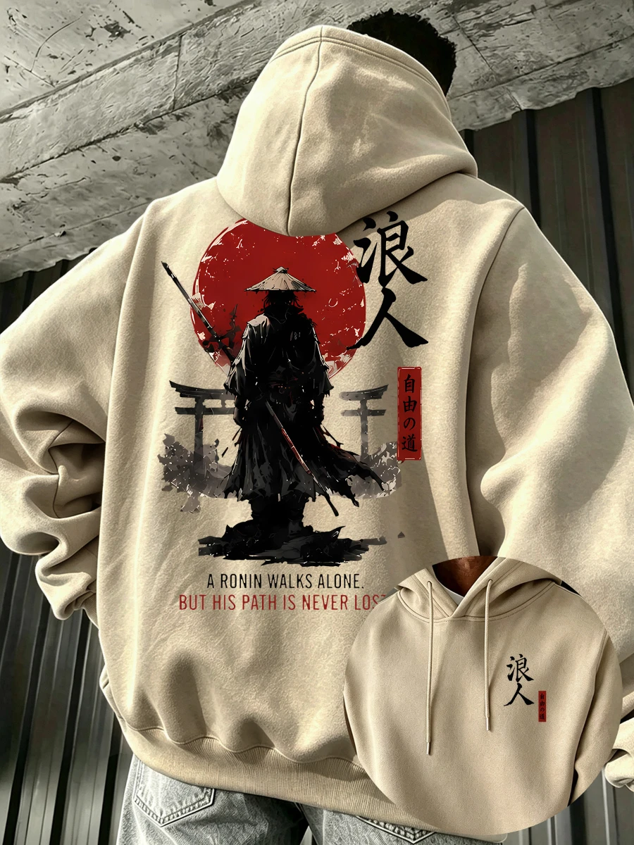 Men's Hooded Fleece Sweatshirt Autumn Streetwear Essential Versatile Samurai Graphic Hoodie Suitable for Daily Wear Harajuku
