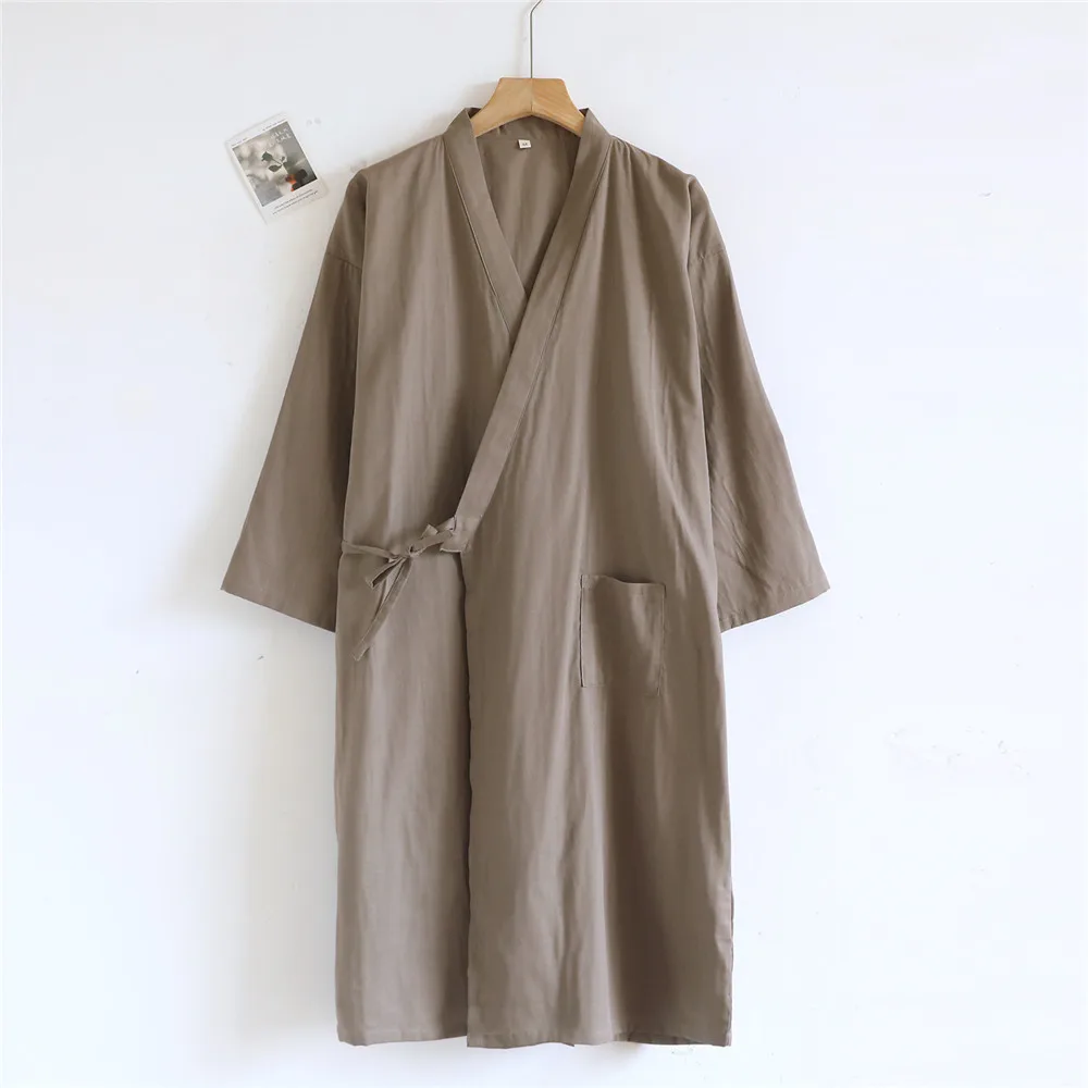 جديد ربيع وخريف 2026 رداء شاش قطني رقيق غير رسمي قمصان نوم يابانية للرجال بيجامات كيمونو سادة #3