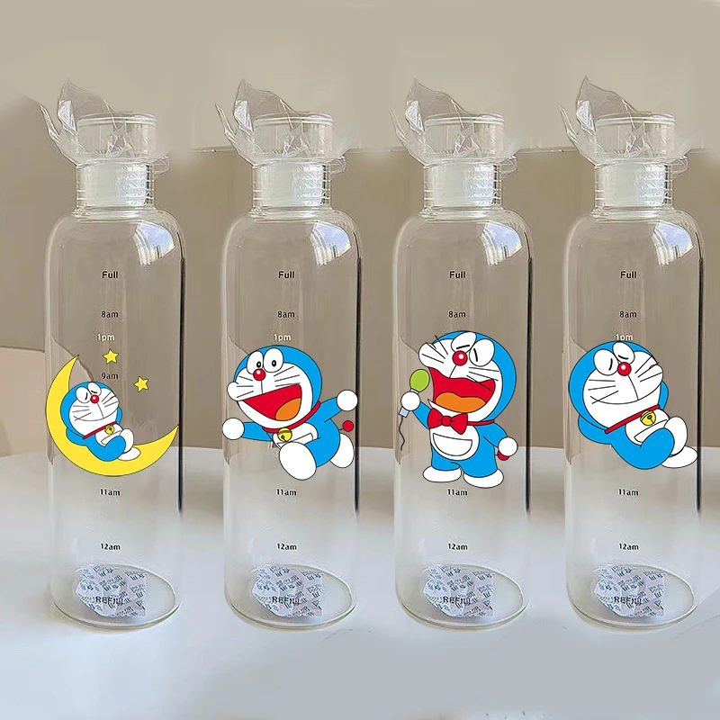 500ml Cartoon Anime Doraemon Zeitskala Plastikbecher Transparent Tragbar Große Kapazität Saft Tragbarer Trinkbecher für Kinder Mädchen