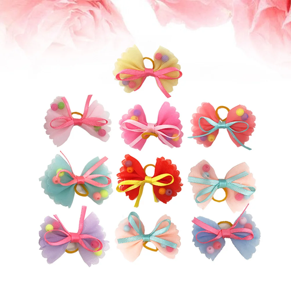 

10Pcs Pet Hair Ties Cute Bowknot Beads Decor for Cats Dogs Multi-Color Durable Stylish Accessory Pet Hair Bands