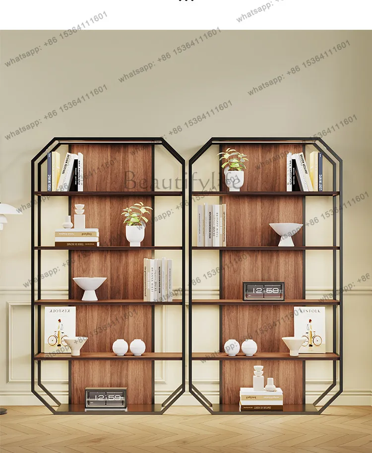 PG Medieval stainless steel bookshelf shelf Modern high-end light luxury metal bookcase Floor-to-ceiling Bogu display shelf