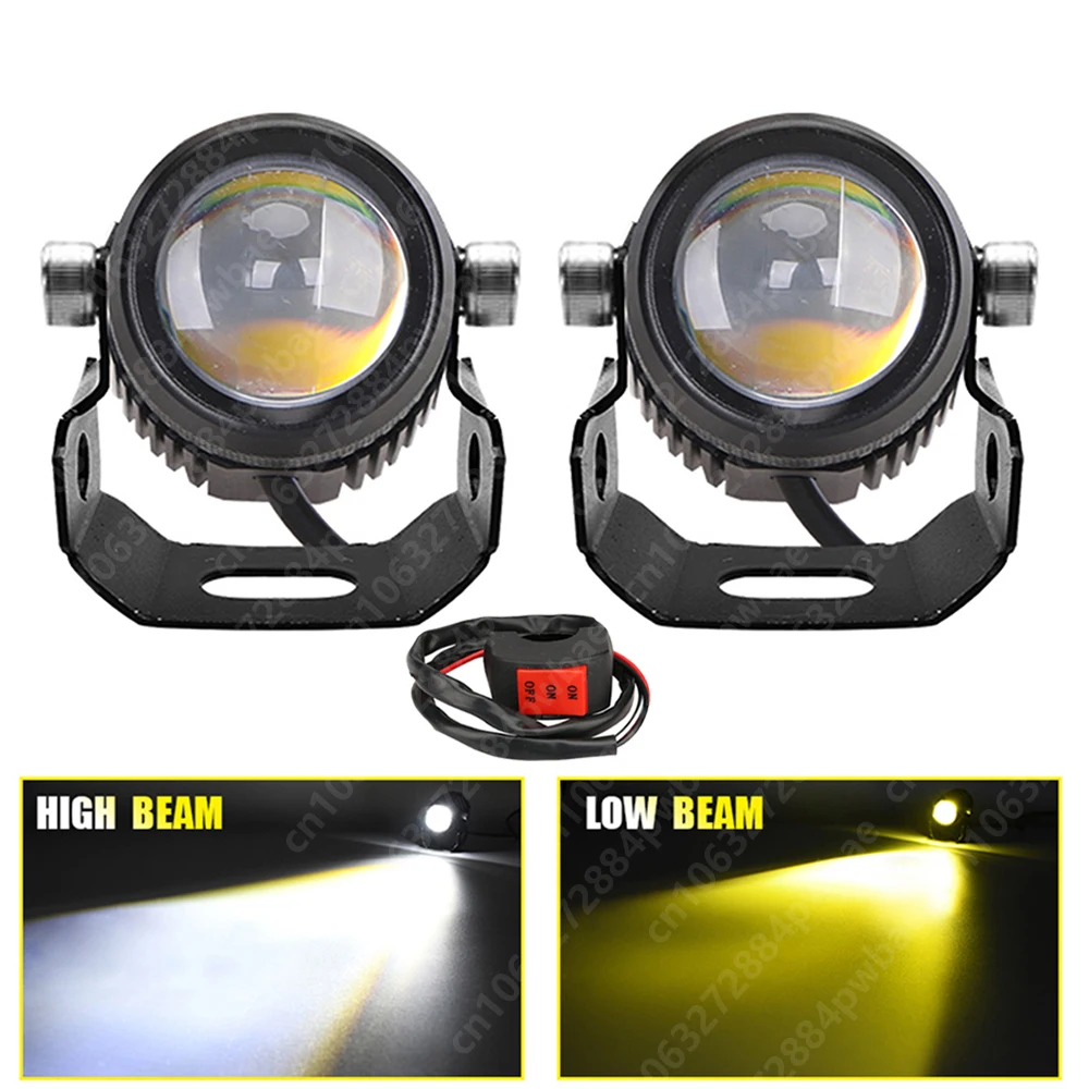 

Motorcycle LED Headlamp Car Headlight Bulbs Auto Spotlights Lamp Projector Lens Dual Color Spot Fog Work Auxiliary Light 70W