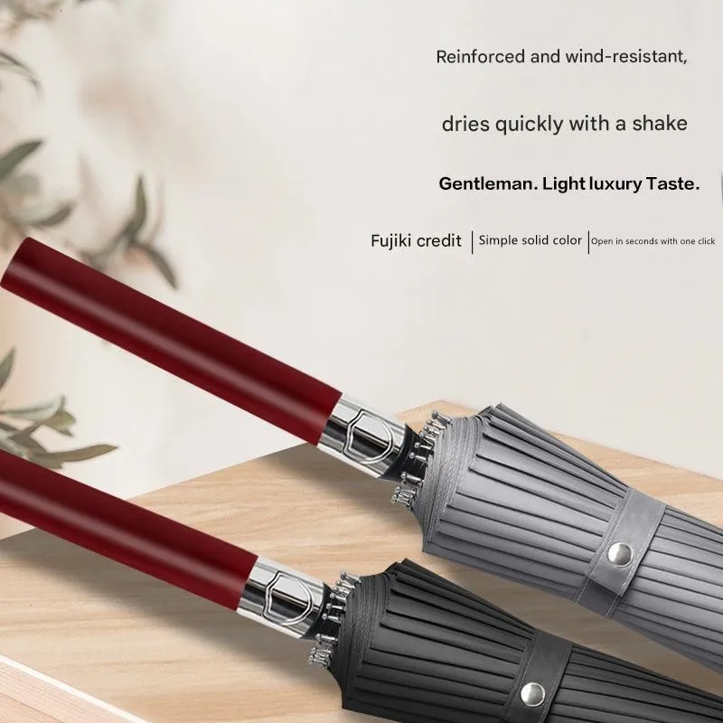 Automatic Wooden Long-handled Umbrella Engraving Large Size Business Retro Style Thickened Sturdy Storm-resistant Golf Umbrella