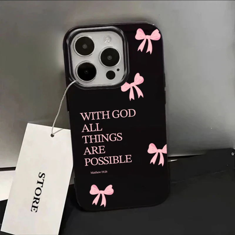Fundas de teléfono con diseño de lazo y letras rosas para iPhone 17 Air, funda suave a prueba de golpes para iPhone 11 12 13 14 15 16 Pro Max Plus 16E