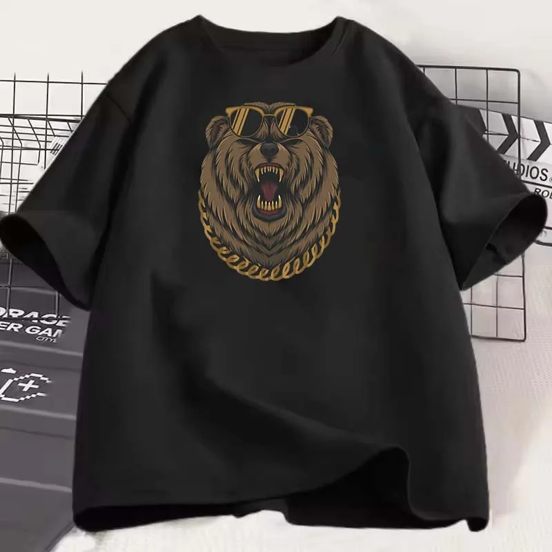 Roaring Gangsta Bear Tee: Gold Chain, Sunglasses, Bold Street Vibe T - Shirt