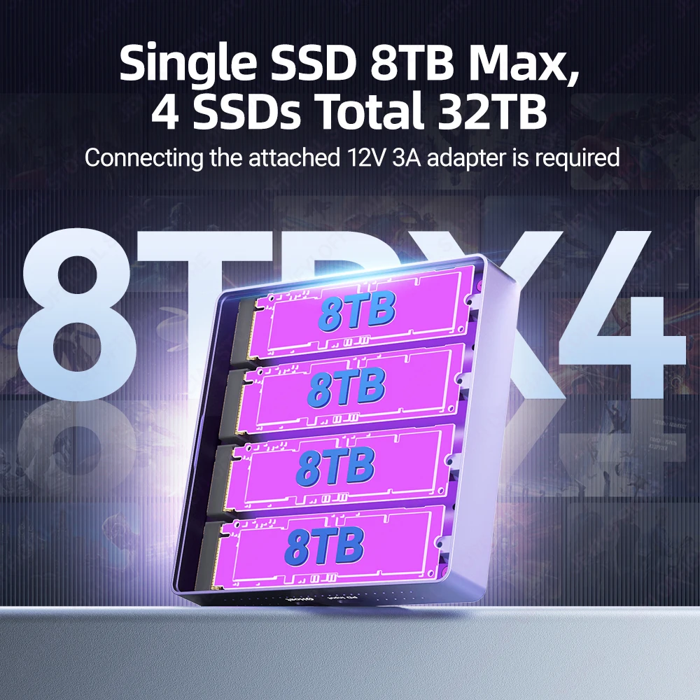 JEYI 4-Bay NVMe RAID Enclosure-Thunderbolt 4 بسرعة 40 جيجابت في الثانية، تبريد توربيني، متوافق مع Mac/Windows، أوضاع فردية وRAID بحد أقصى 32 تيرابايت #5