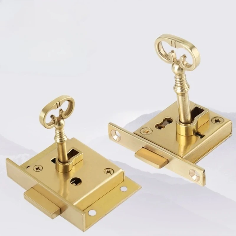 Antique Brass Drawer Lock Vintage Cabinet Lock Square Integrated Concealed Locks Furniture Hardware Tools Cabinet Door Locks