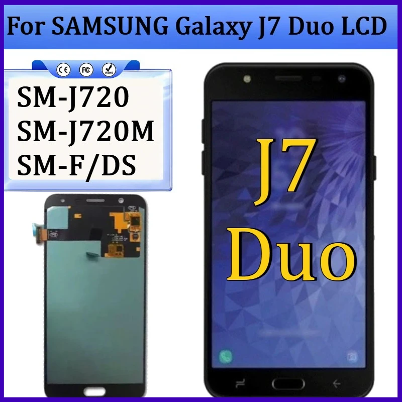 Novo Display LCD TFT para SAMSUNG Galaxy J7 Duo 2018 SM-J720 J720M F/DS, Tela Sensível ao Toque e Digitalizador (Sem Aro)