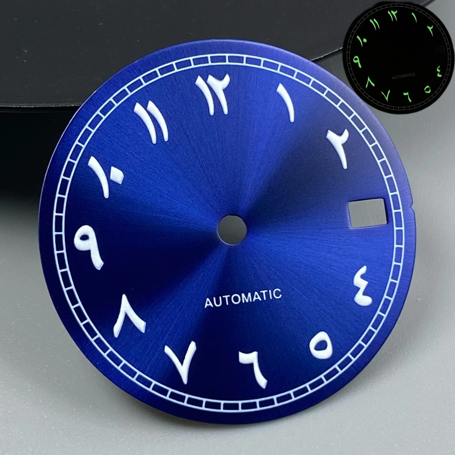 28,5mm Einzel-Datumsanzeige Zifferblatt ohne Logo mit arabischen Ziffern, passend für NH35 NH36 Uhrwerke, Uhrenzubehör, Uhrenreparaturwerkzeug für Seiko Mod Zifferblatt – Detail 6