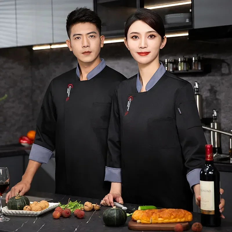 T-shirt Cook Waiter Jacket Sleeve Logo Coat Hotel Apron Long Men Restaurant Work Uniform Chef Clothes With