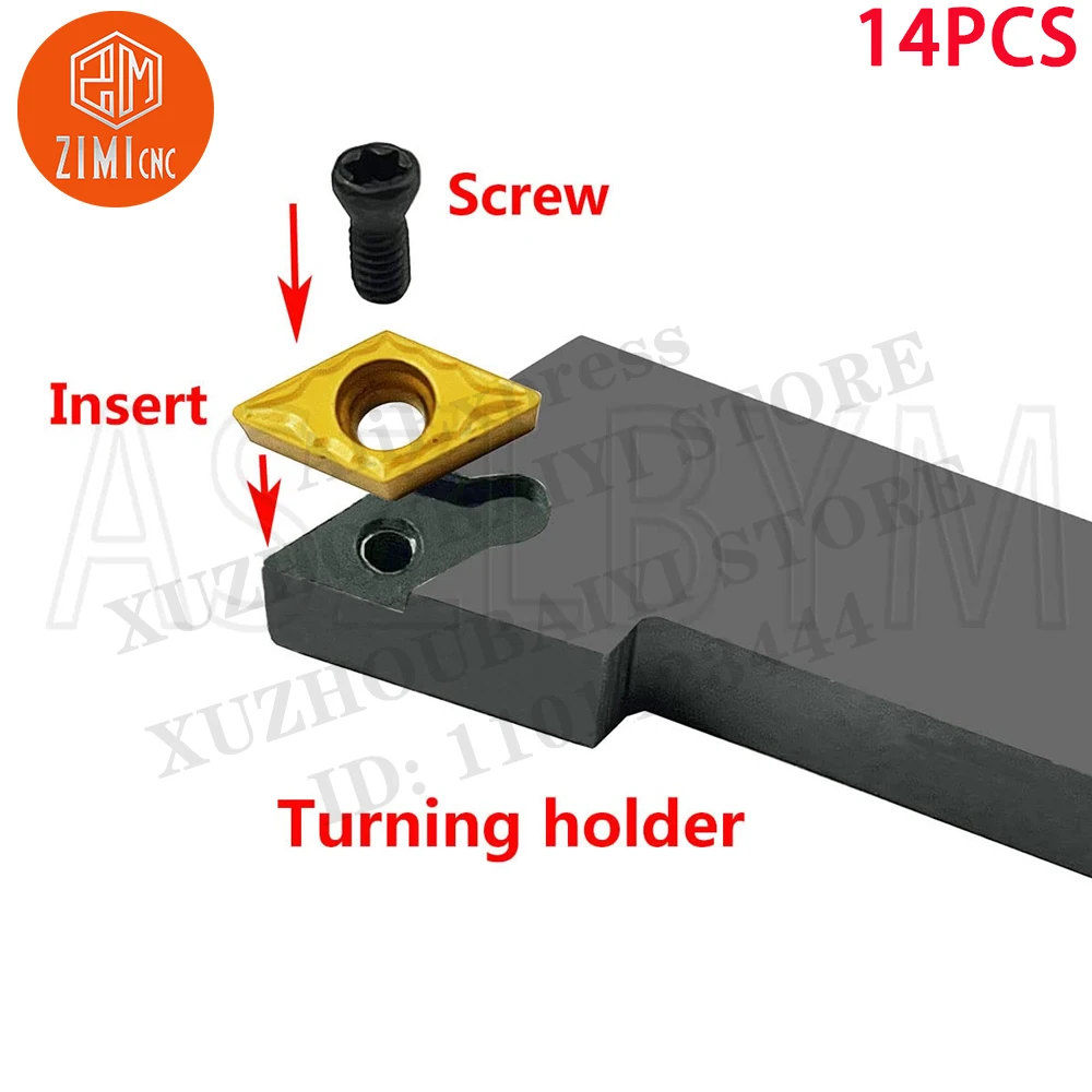 7PCS 10mm Shank Indexable Carbide Lathe Holder Set Cutting Tool for Turning Grooving Threading Boring Bar + 7PCS Turning Insert