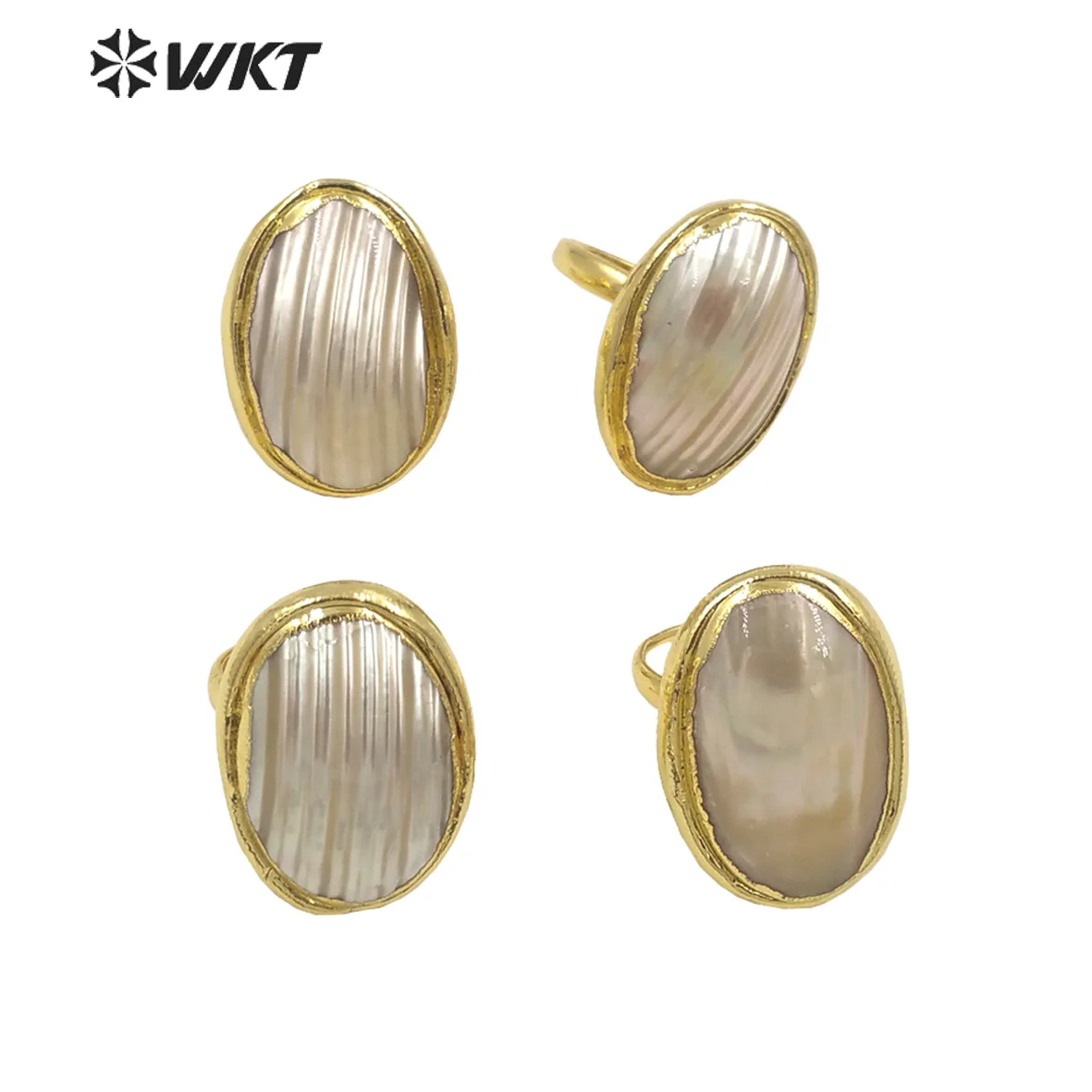 Imagem -04 - Unisex 18k Banhado a Ouro Anéis Ajustáveis Grande Forma Oval Mabe Branco Shell Acessórios de Festa Wt-mpr076 Nova Chegada