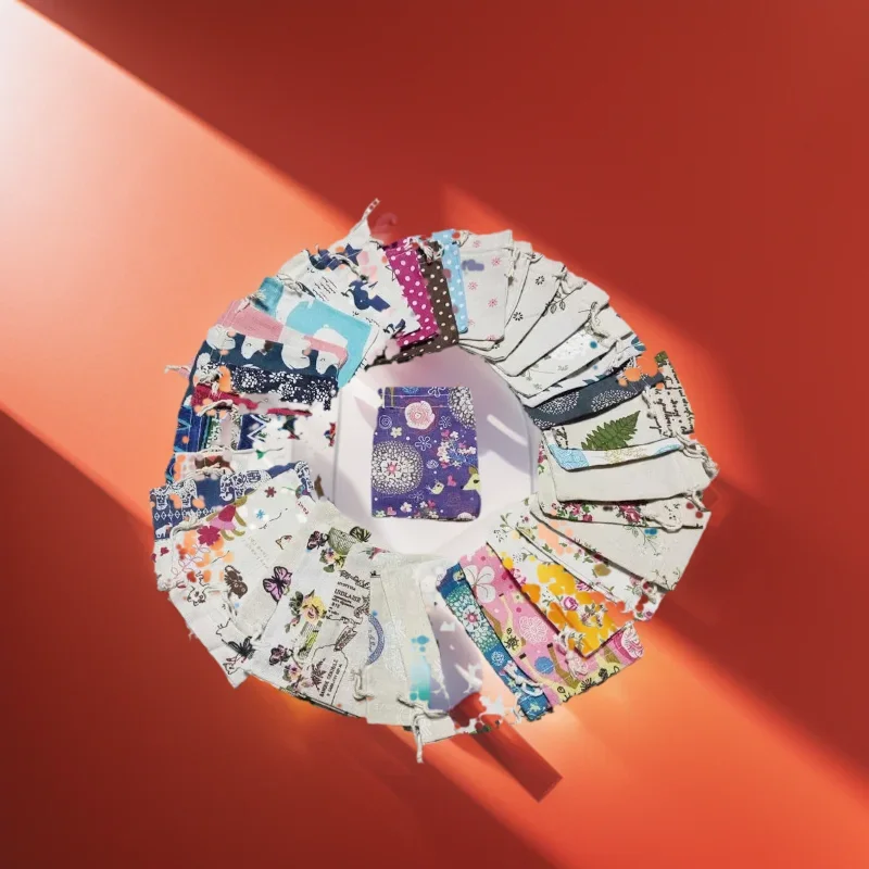 

100 шт., хлопковая сумка с несколькими вкусами, подарочная сумка с принтом, упаковка, мешок для хранения на шнурке, гессианский льняной подарок для рождественской вечеринки