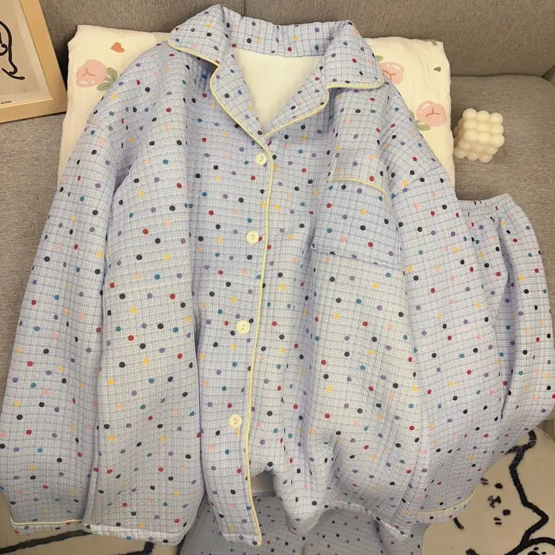 

autumn winter Women's pajamas thicken keep warm Comfortable Sleepwear long sleeves Cotton Pajama Set girl Solid Color homewear