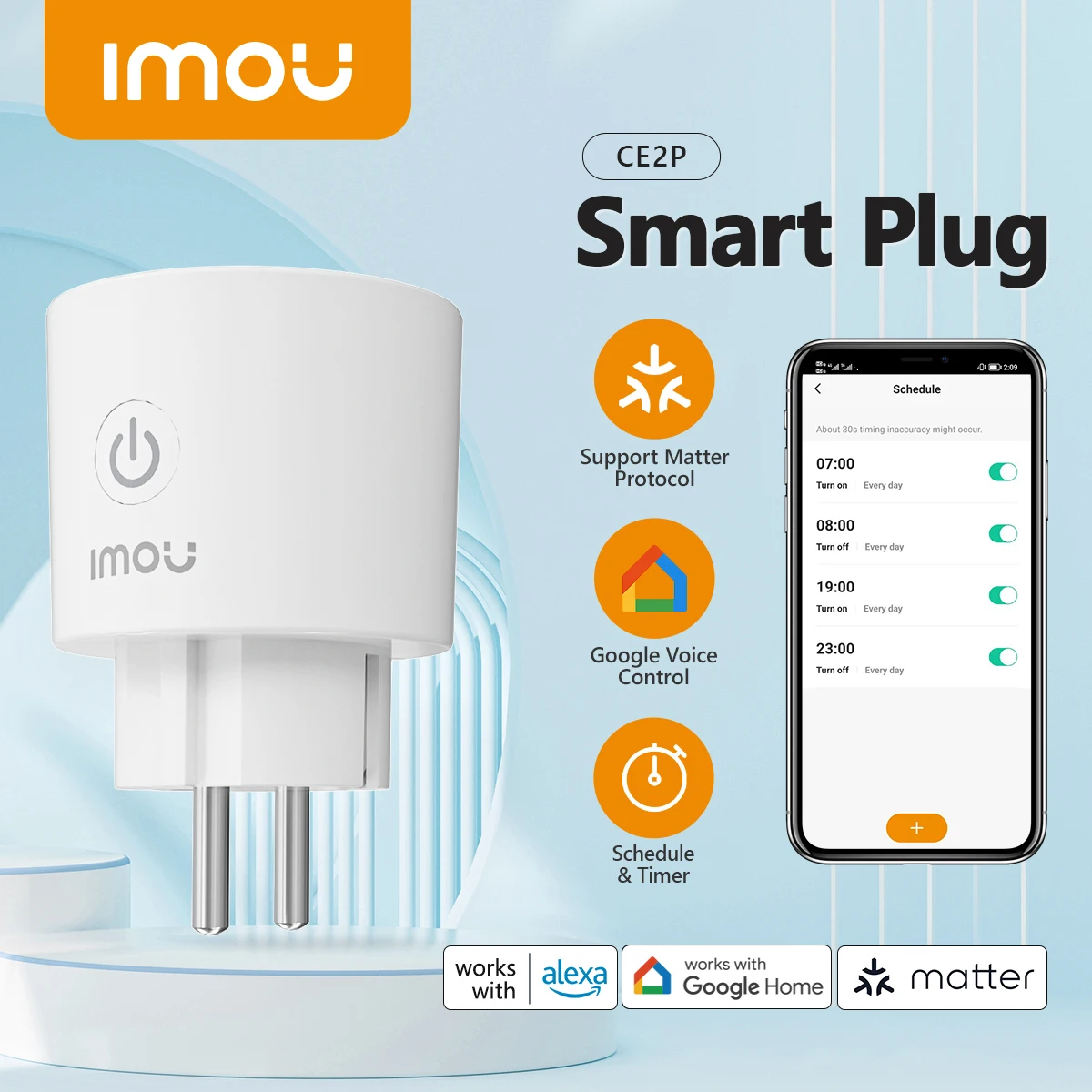 IMOU Matter WiFi スマートソケット 16A EU プラグ家電コンセントミニスマートプラグアダプタ APP 制御は Alexa Google ホームで動作します