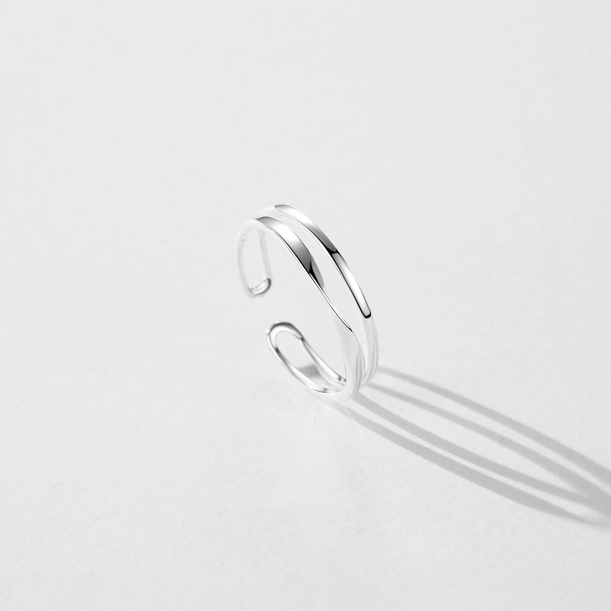 MODIAN-Minimalista 925 Sterling Silver Anel Ajustável para Mulheres, Anel Torcido Simples, Linha de Deck Duplo, Abertura, Jóias Finas, Festa