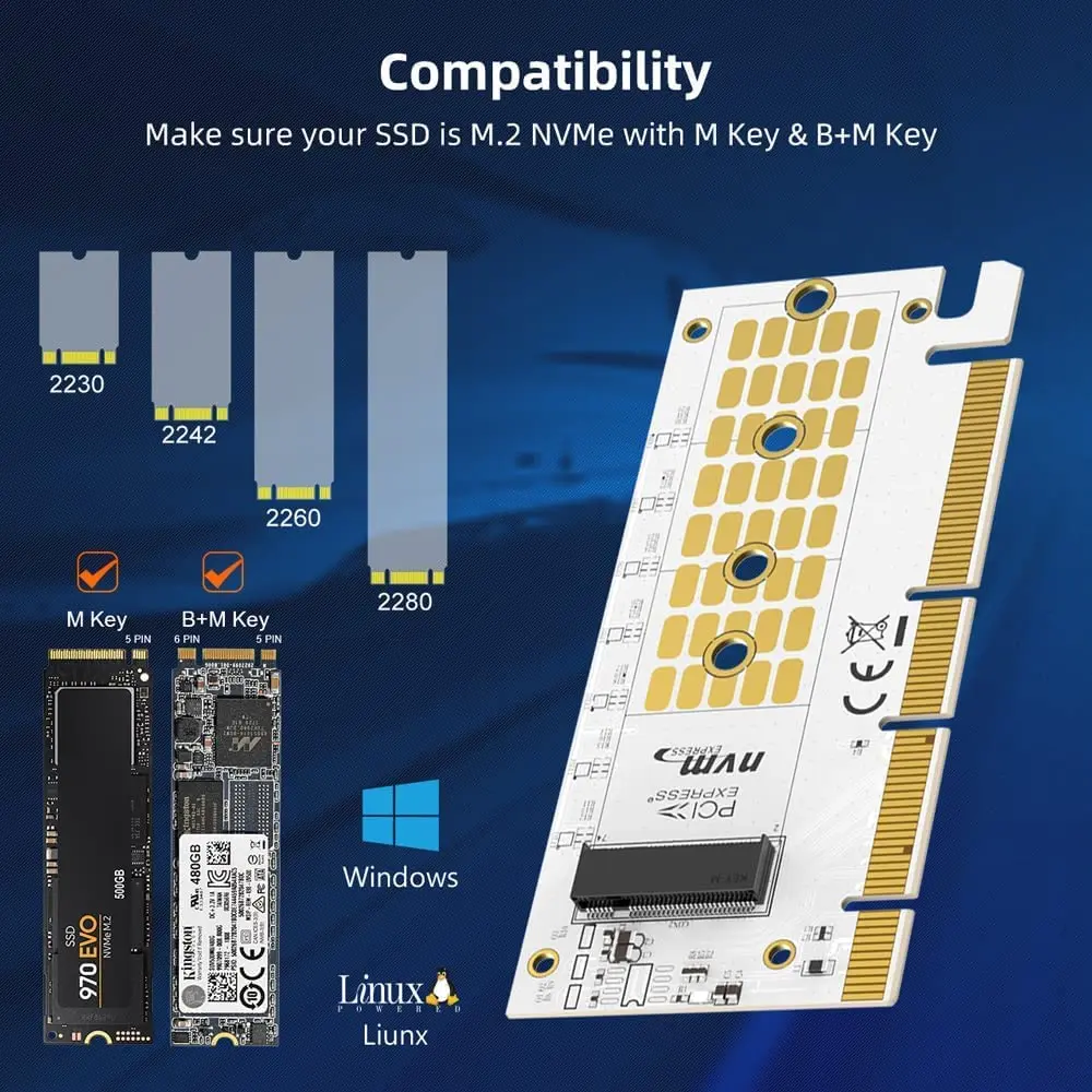 MAIWO M.2 Adapter card NVMe SSD to PCIe 3.0 X16/X8/X4 adapter M Key Converter Card Support 2230 2242 2260 2280 PCI Express 3.0