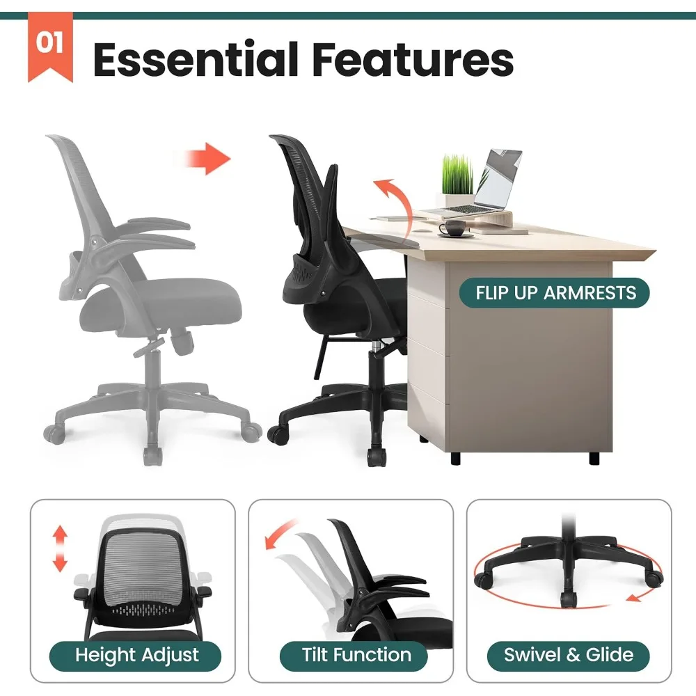 Ergonomic Desk Chair with Lumbar Support, Adjustable Height and Swivel Wheels for Comfort at Home Vanity view 3