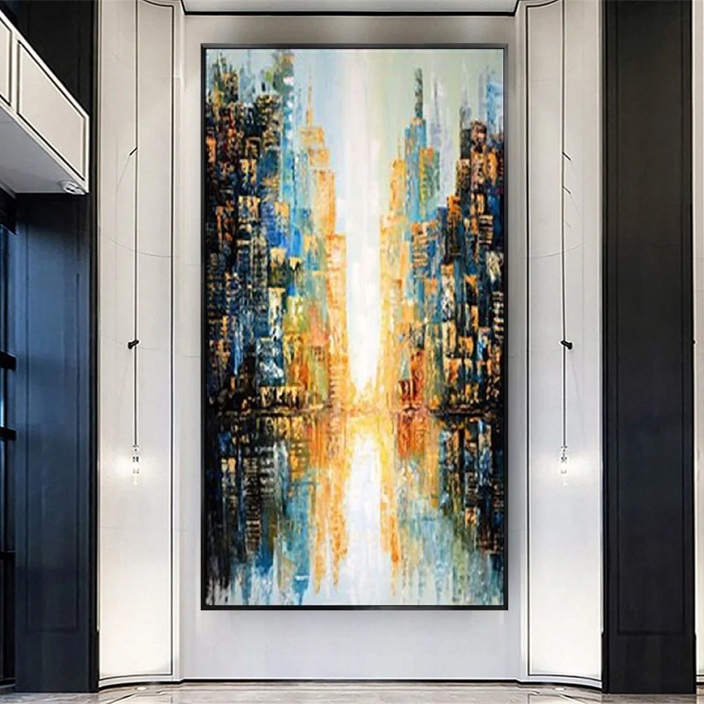 

Large Mural 100% Hand-Painted City Abstract Landscape Oil Painting On Canvas Picture Wall Art For Living Room Home Decor Poster