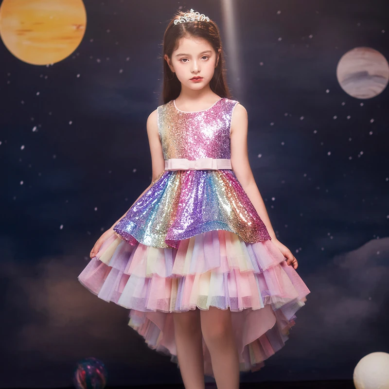 

Girls' tuxedo sequined fluffy skirt colorful sleeveless princess skirt gorgeous elegant show host program applicable