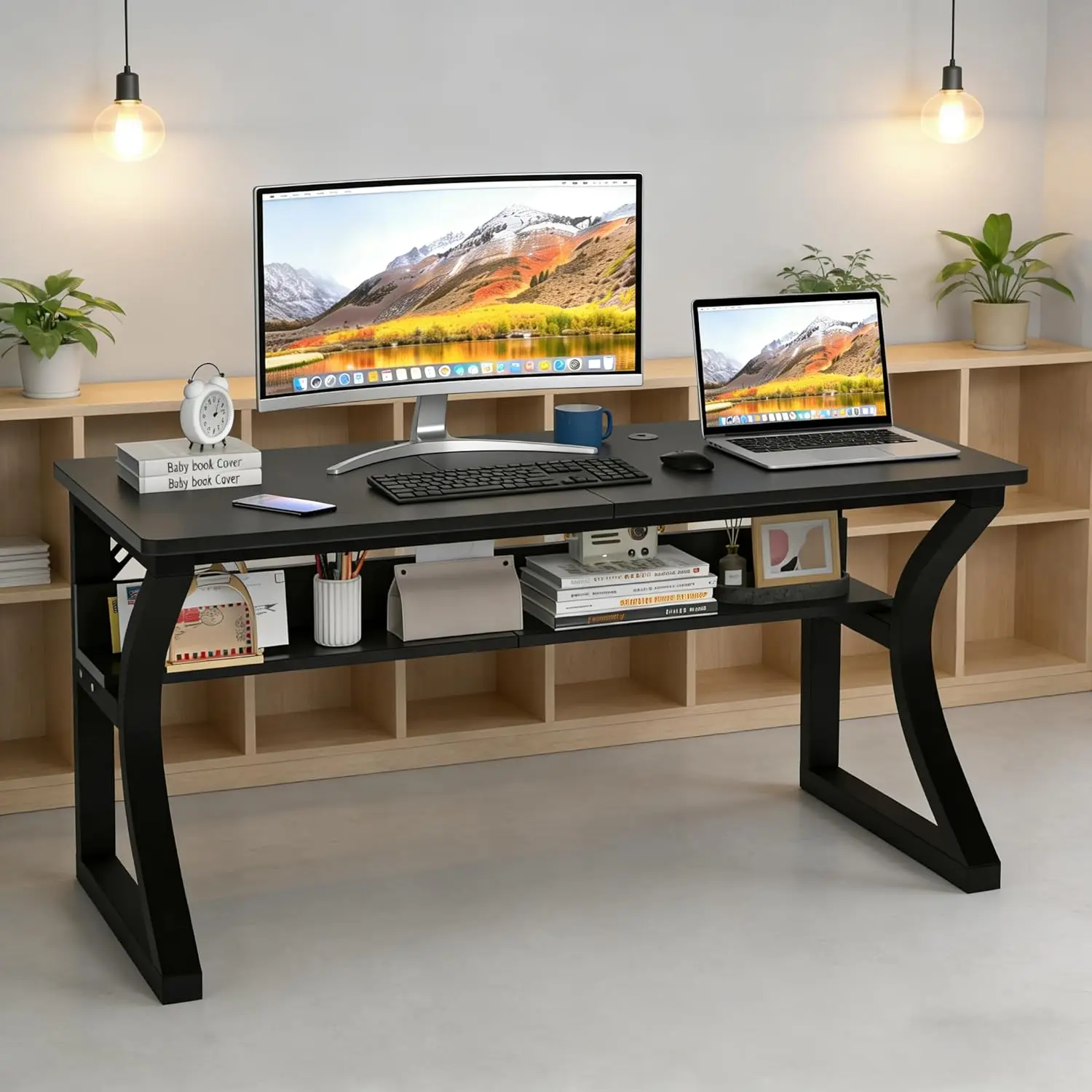 

Компьютерный стол 47 x 23.6 дюймов, большой современный стол для домашнего офиса с полкой для хранения, металлический каркас, на заказ