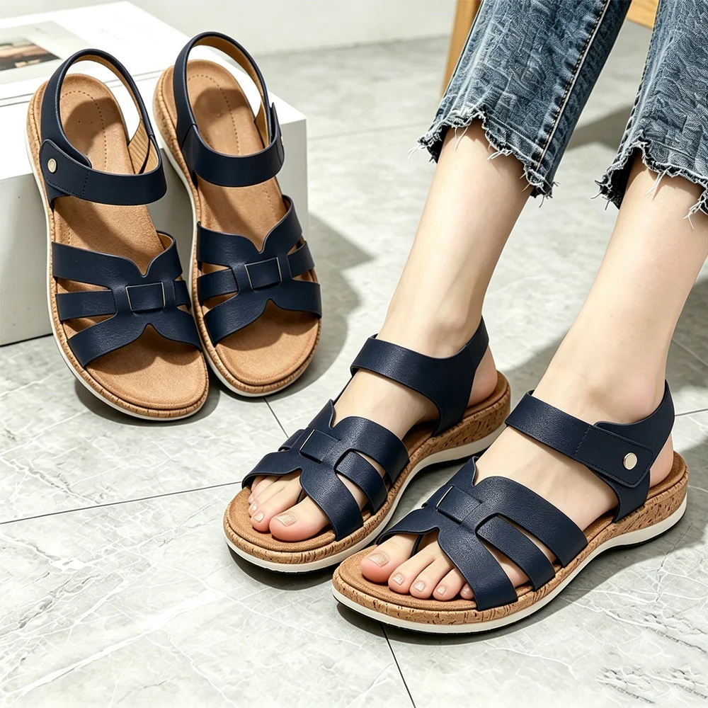 

Women Open Toe Adjustable Flat Sandals Orthotic Arch Support Soft Comfort Summer Casual Beach Shoes