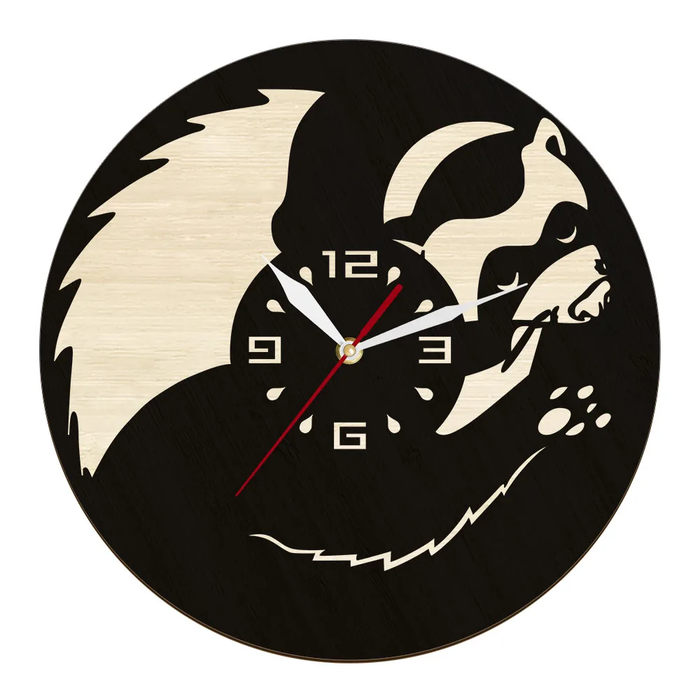 

Ferret Stoat Pet Wooden Round Wall Clock For Bedroom Living Room Forest And Semi-woodland Animal Silent Non-ticking Wall Clock