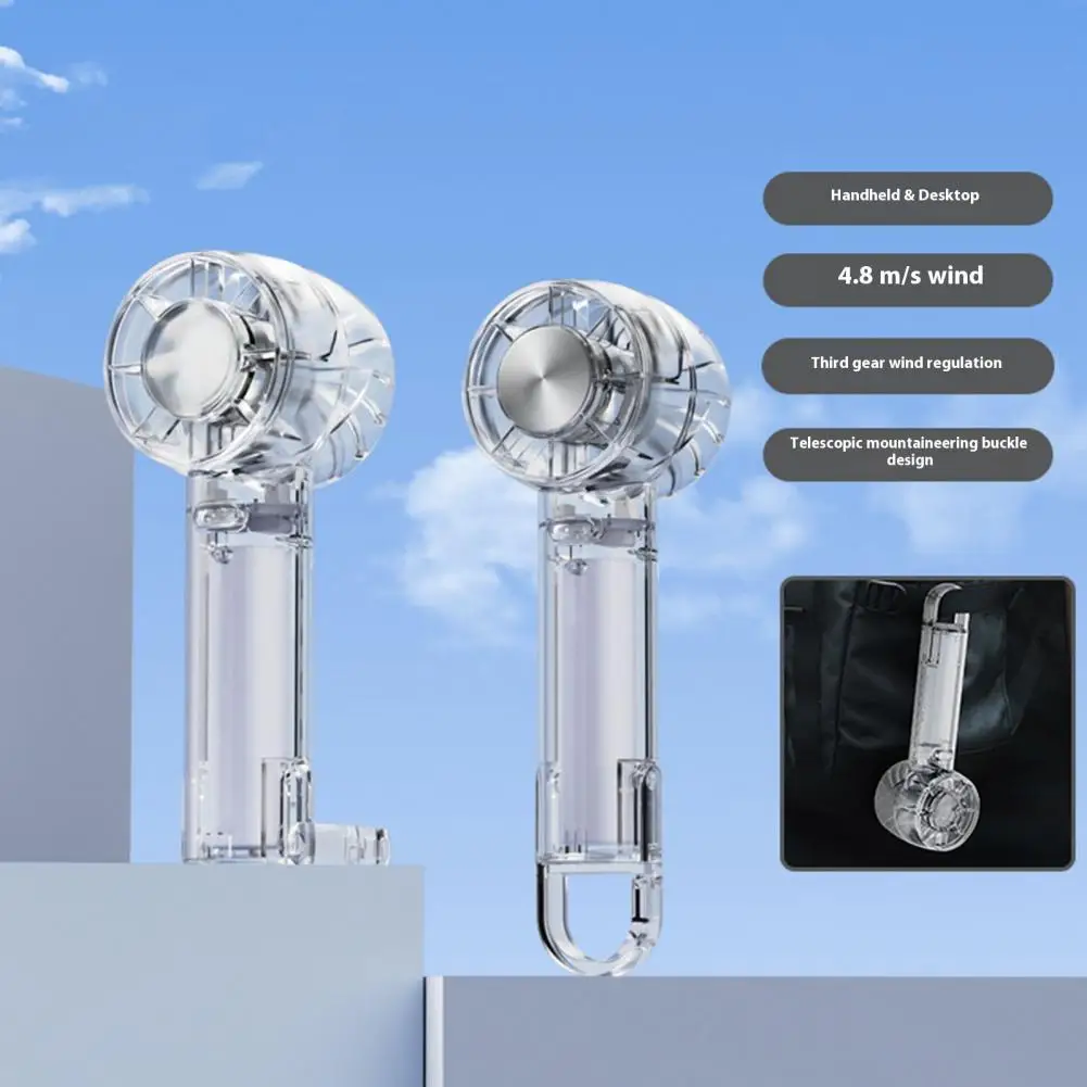 Ventilador de mão transparente portátil usb recarregável ventilador portátil com 3 velocidades para o verão design transparente mini pessoal para viagens