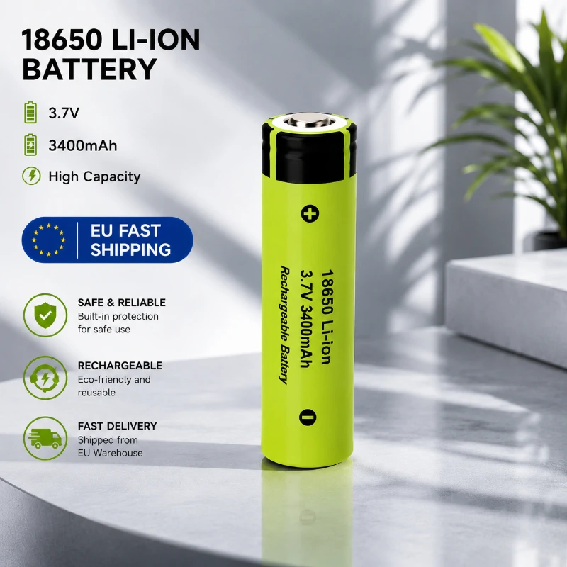 18650 Wiederaufladbare Li-Ionen-Batterie 3,7V 3400mAh mit Knopfkontakt für LED-Taschenlampe, Tragbaren Ventilator, Elektrischen Rasierer, EU-Lager Schnelle Lieferung