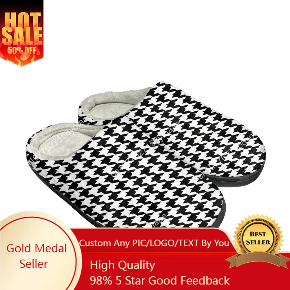 

Houndstooth Pattern Fashion Cotton Custom Slippers Mens Womens Sandals Plush Casual Keep Warm Shoes Thermal Comfortable Slipper