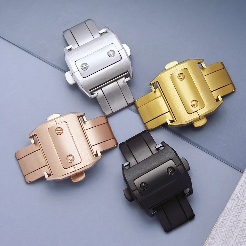 For Cartier Sandoz High Quality Frosted Double Press Butterfly Buckle Santos100 Stainless Steel Waterproof 21 18mm Watch-Buttom