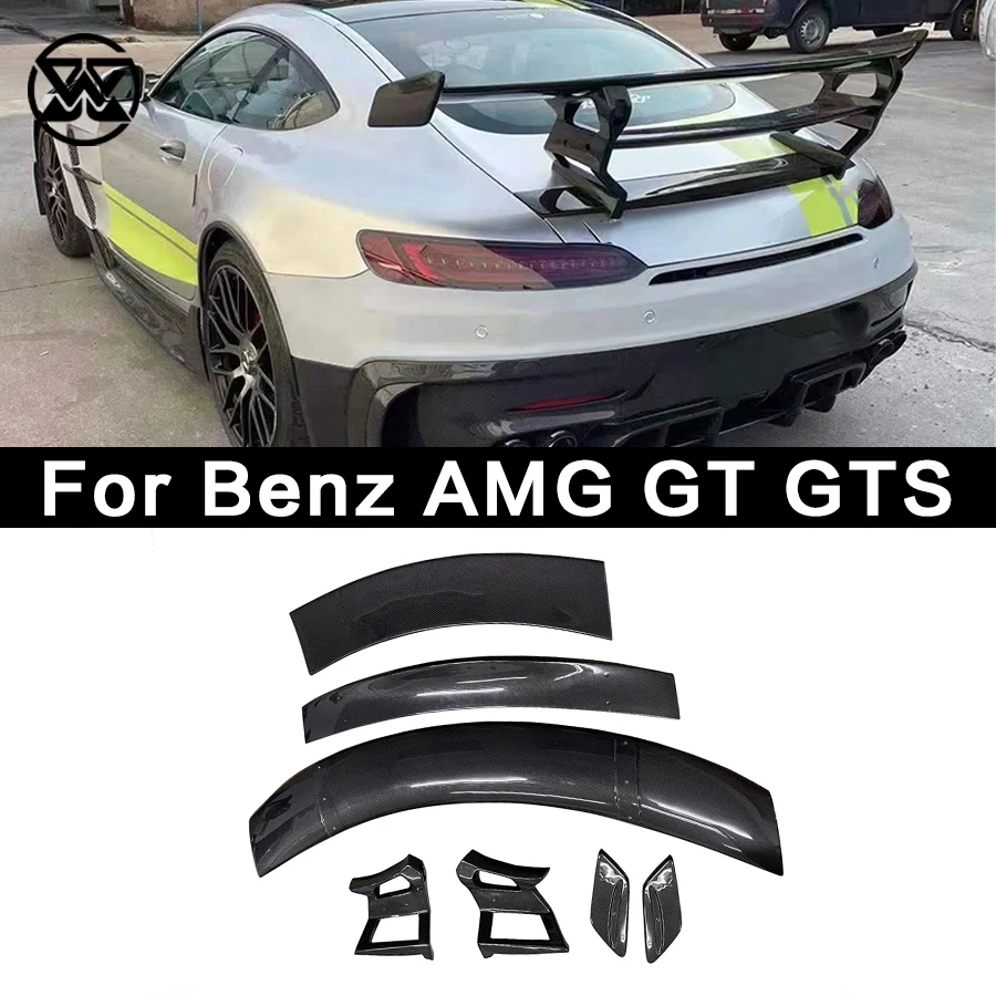 For Mercedes Benz AMG GT GTS Carbon Fiber Rear Trunk Lid Spoiler Lip Extended flaps Tail Wing Splitter Body Kit