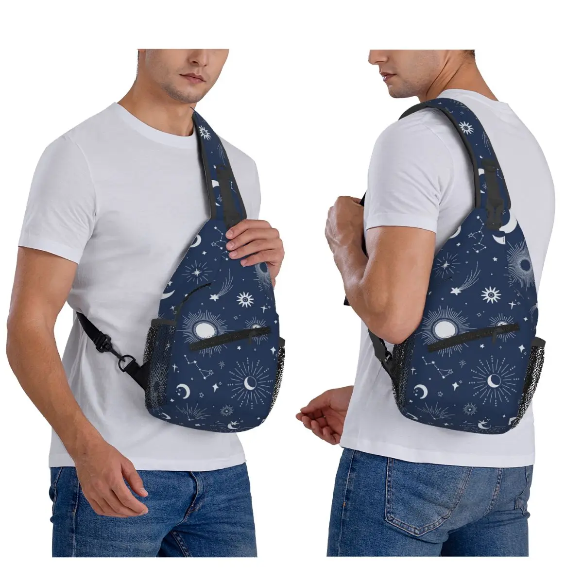 Sweet Celestial Suns, Moons And Stars Chest Bag Men Sling Crossbody Backpack Chest Bag Travel Hiking Daypack Shoulder Bag