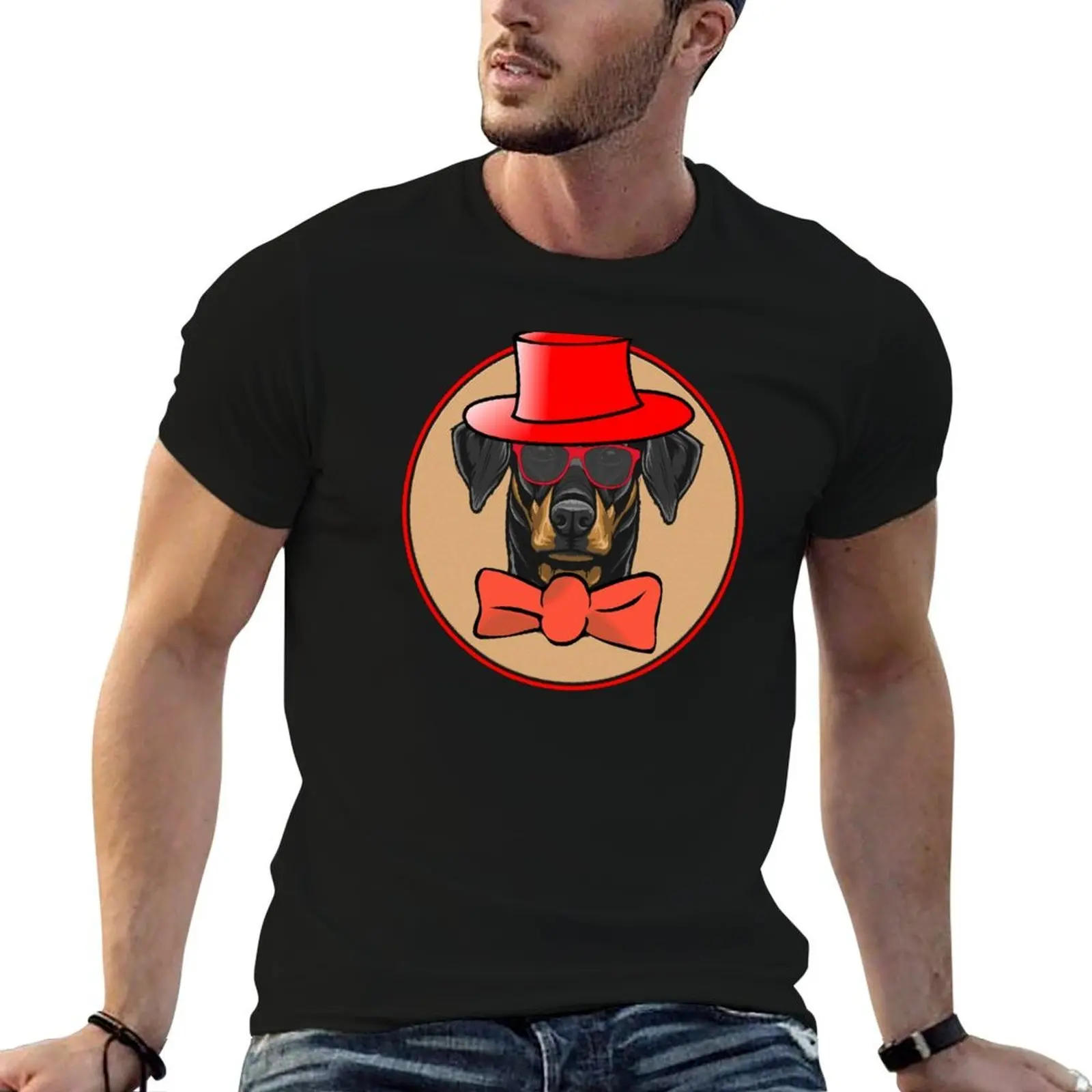 

Cool Doberman Pinscher in hat, bowtie and shades! Especially for Doberman owners! T-Shirt mens graphic t shirts T-Shirt