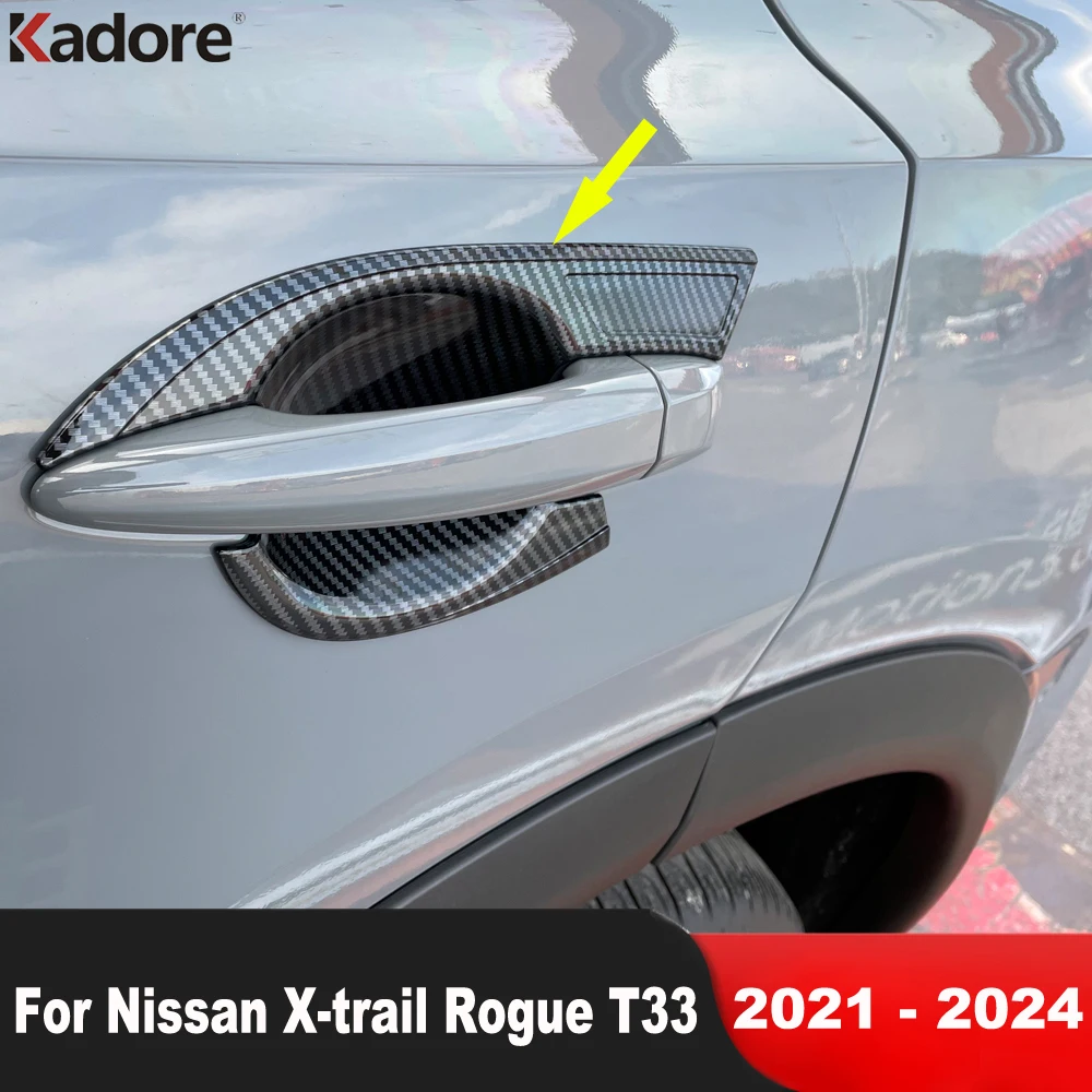 

For Nissan Rogue X-trail T33 2021 2022 2023 2024 Carbon Car Side Door Handle Bowl Cover Trim Molding Garnish Frame Accessories