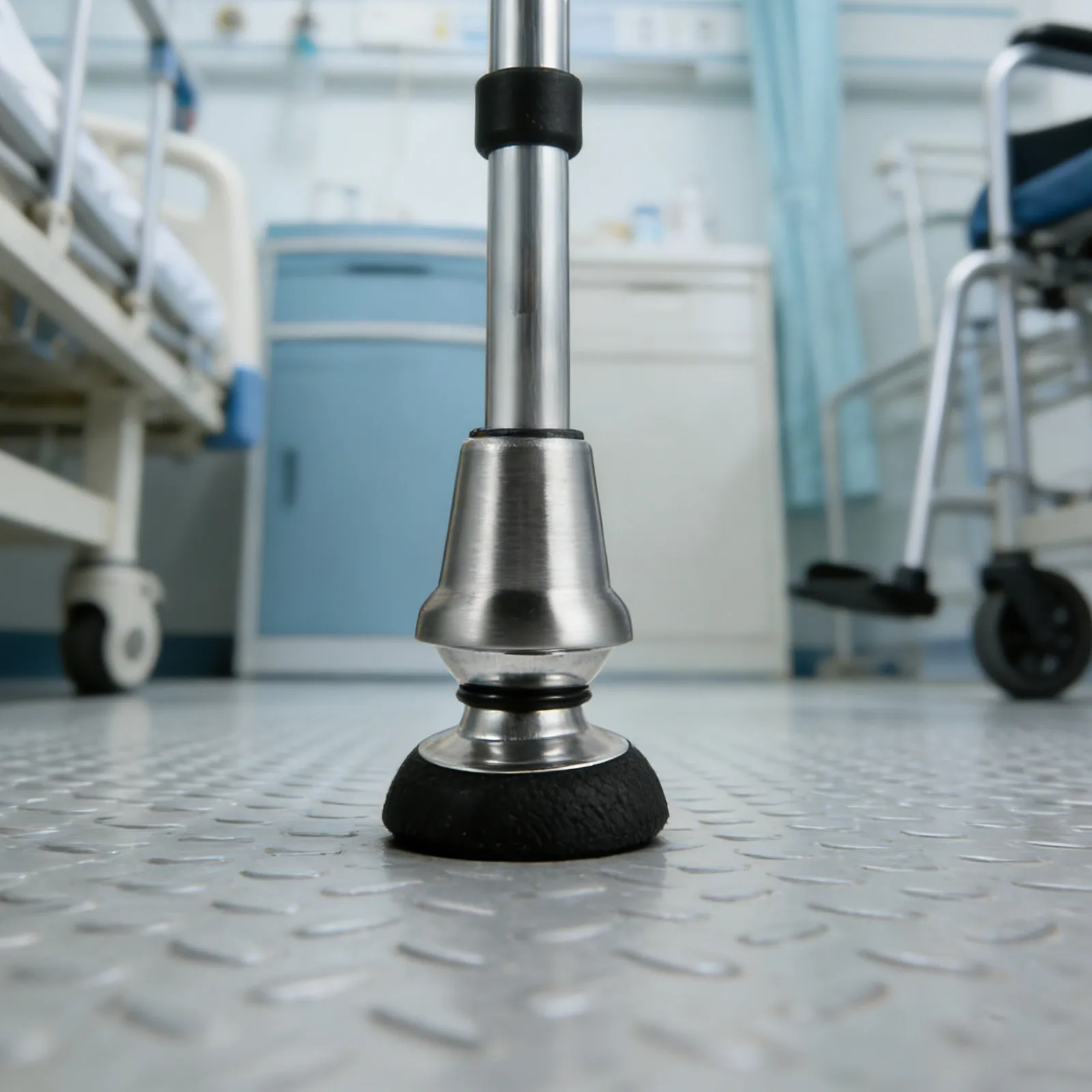 360 Degree Rotating Crutch Tip Articulating Jointed Cane Foot Cap Universal Fit Stainless Steel Rubber Anti Slip Traction