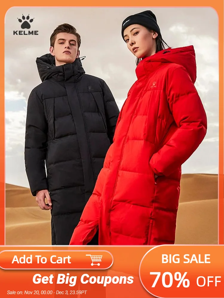 

Kelme Sports Down Jacket Women's Long Winter Coat Thick Warm Cotton Jacket Windproof And Snow Proof Coat