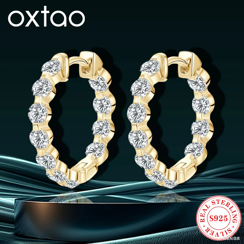 

D Color 3mm Moissanite Hoop Earrings For Women S925 Silver Single Row Inside Out Stud Earring Plated White Gold Wedding Jewelry