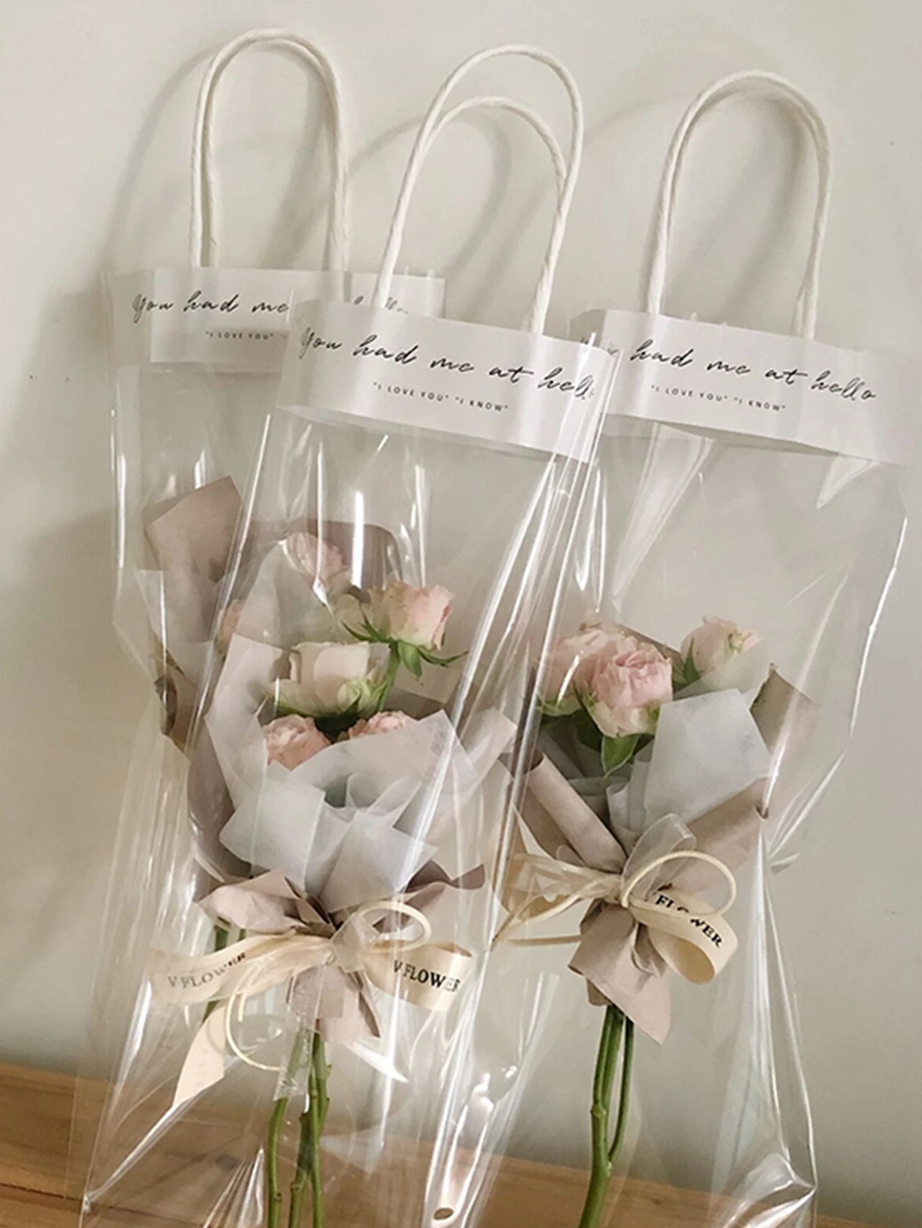 5pcs/set Transparent Tote Bag, Single Bouquet Opp Bags, Romantic Gift bags for Flowers and Gift